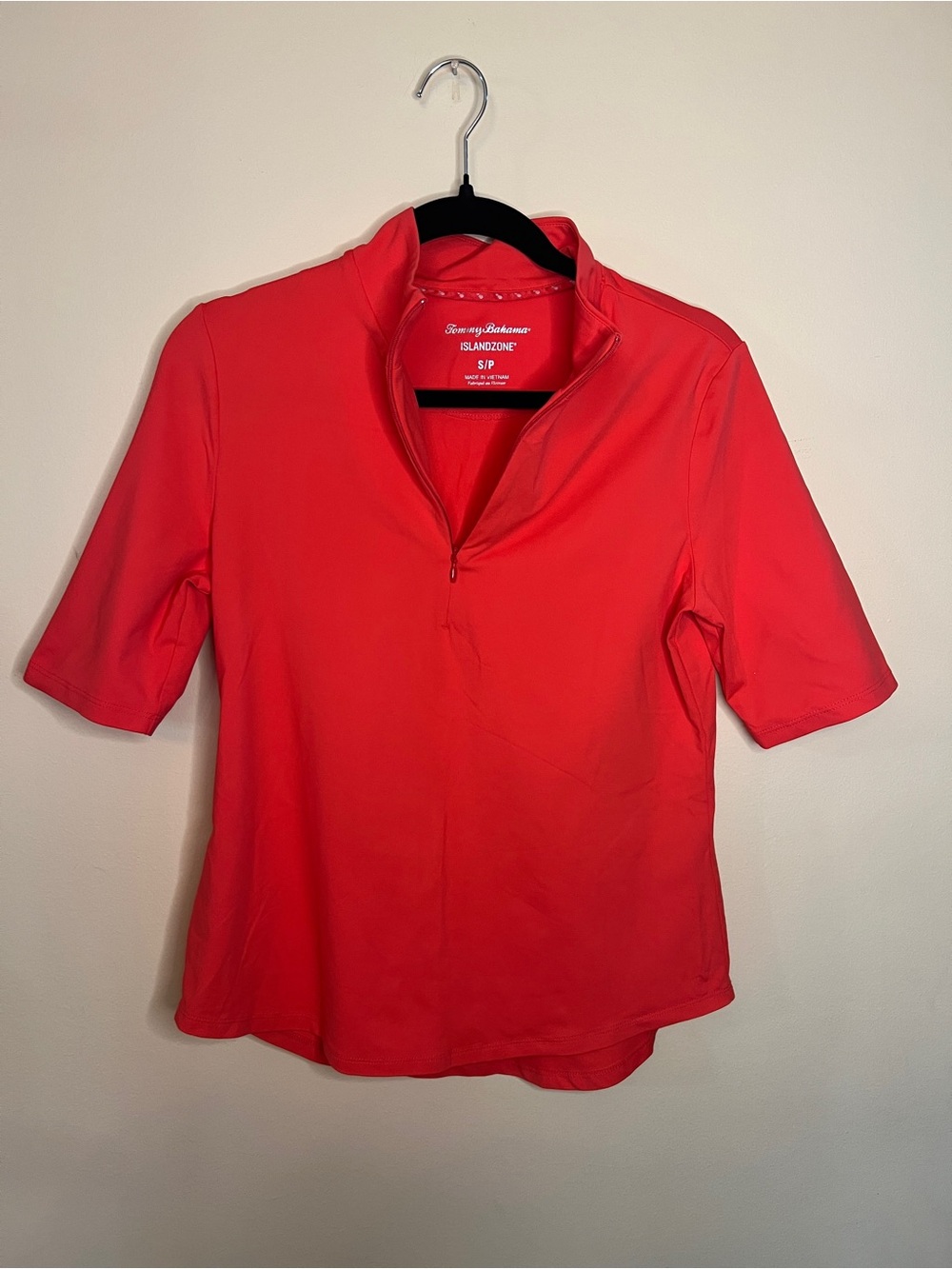 Tommy Bahama Short-Sleeve Zip Polo in Coral Red